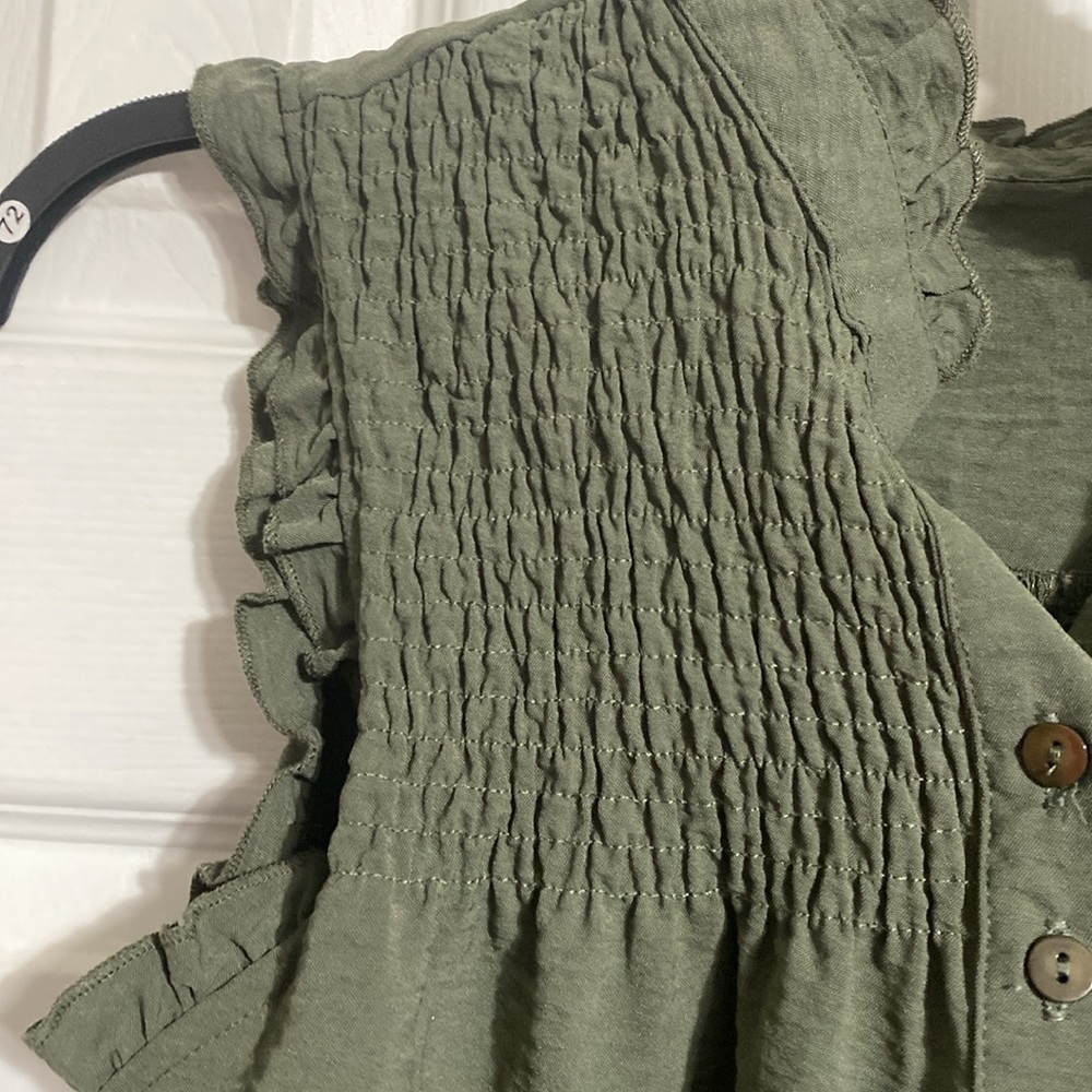 Green sleeveless smock top style blouse top shirt size MEDIUM - Picture 5 of 11